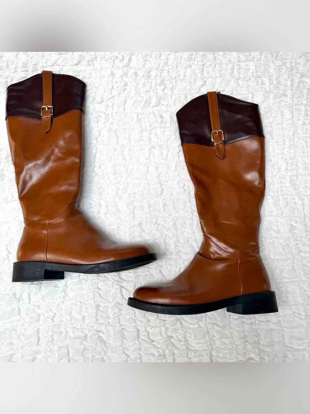 Torgēis Desiree Tall Riding Boots Brown Two Tone Buckle Size 8